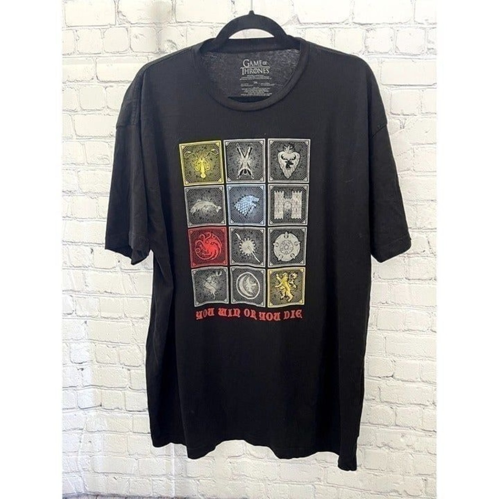 Game of Thrones Mens 2XL Black Graphic T-Shirt You Win Or You Die House Sigils